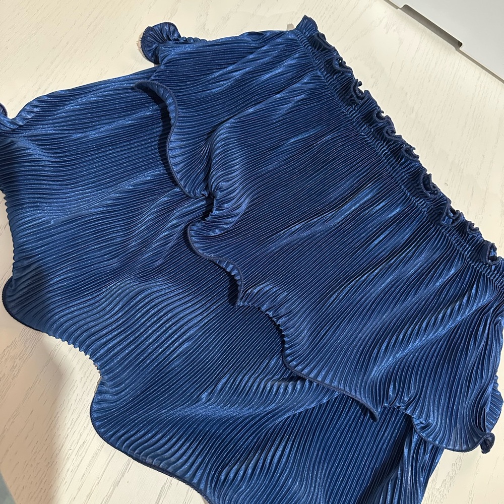 Blue Pleated Strapless Top